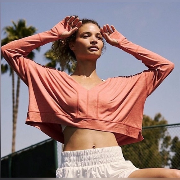 FP Movement by Free People Tops - NWOT Free People Fearless M Long Sleeve V-Neck Tee in Coral Orange New Top